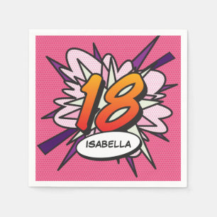Serviette En Papier 18 Anniversaire Fun Retro Comic Book Rose