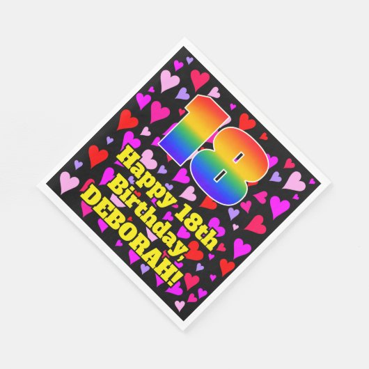 Serviette En Papier 18e anniversaire : Amour Hearts Motif, Arc-en-ciel (Coin)