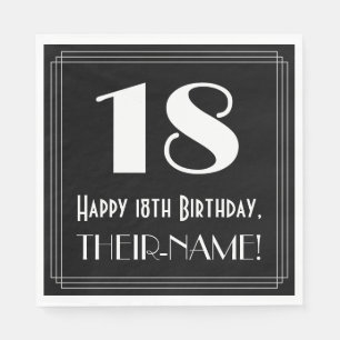 Serviette En Papier 18e anniversaire ~ Art Déco Inspiré "18", Nom
