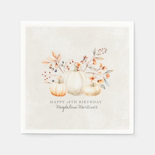 Serviette En Papier 18e anniversaire Blanc Citrouille automne Leaves p (Devant)