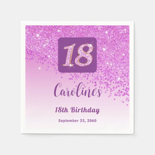 Serviette En Papier 18e anniversaire Chic Parties scintillant rose ser (Devant)