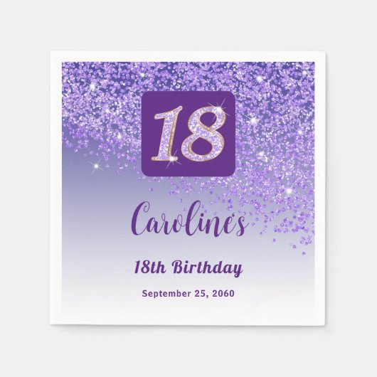 Serviette En Papier 18e anniversaire Chic Parties scintillant violet s (Devant)