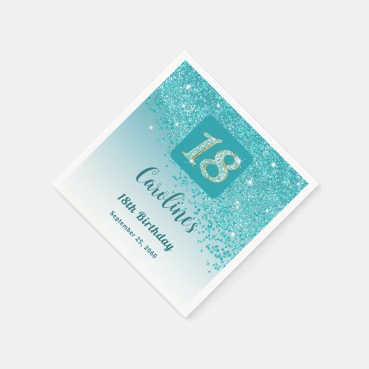 Serviette En Papier 18e anniversaire Chic Turquoise Blue Parties scint (Coin)