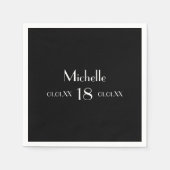 Serviette En Papier 18e anniversaire fête noir blanc nom simple (Devant)