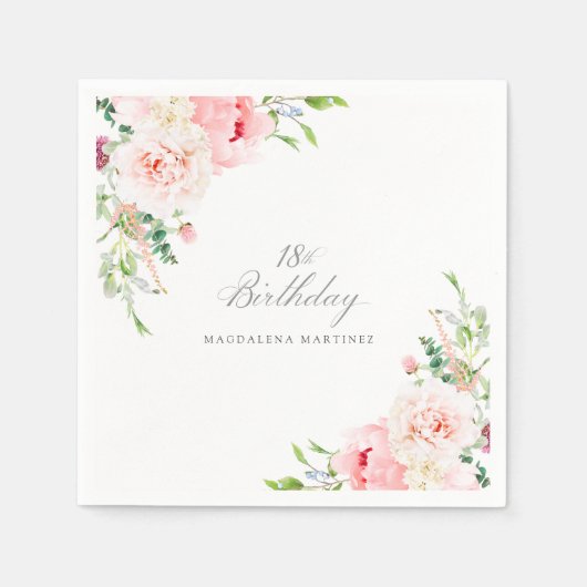 Serviette En Papier 18e anniversaire fête rose Floral Custom Cocktail (Devant)