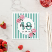 Serviette En Papier 18e anniversaire florale rose turquoise rayures ve (En situation)