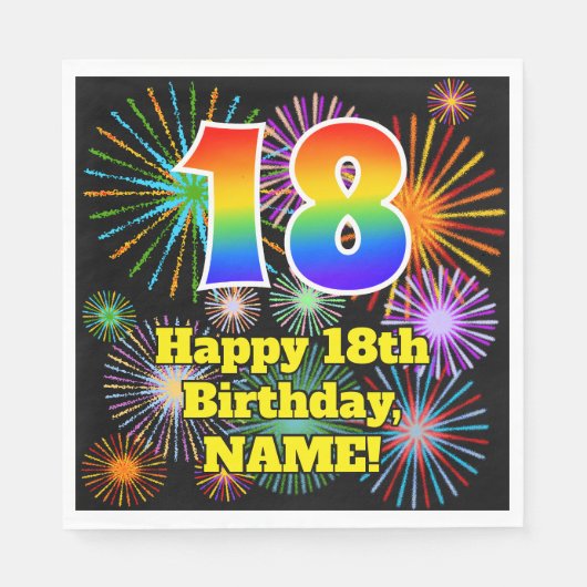Serviette En Papier 18e anniversaire : Fun Fireworks Motif + Rainbow 1 (Devant)
