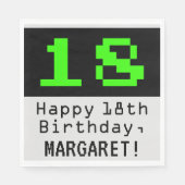 Serviette En Papier 18e anniversaire - Nerdy / Geeky Style "18" & Nom (Devant)