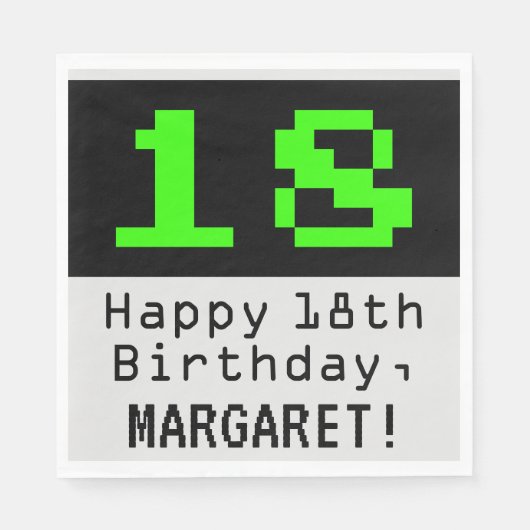 Serviette En Papier 18e anniversaire - Nerdy / Geeky Style "18" & Nom (Devant)