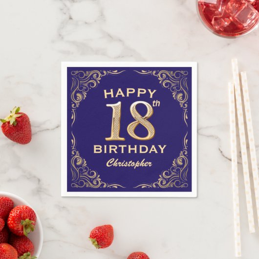 Serviette En Papier 18e anniversaire Parties scintillant marine bleu e (En situation)