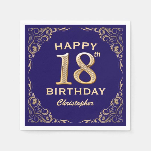 Serviette En Papier 18e anniversaire Parties scintillant marine bleu e (Devant)