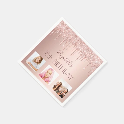 Serviette En Papier 18e anniversaire photo personnalisée rose gouttes  (Coin)