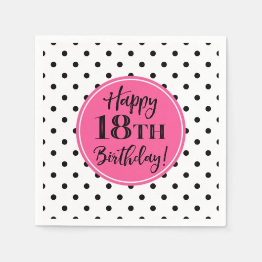 Serviette En Papier 18e anniversaire Pink Black White Dots serviettes (Devant)