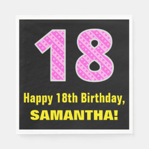 Serviette En Papier 18e anniversaire : Pink Stripes and Hearts "18" + 