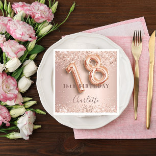 Serviette En Papier 18e anniversaire rose or blush nom de parties scin