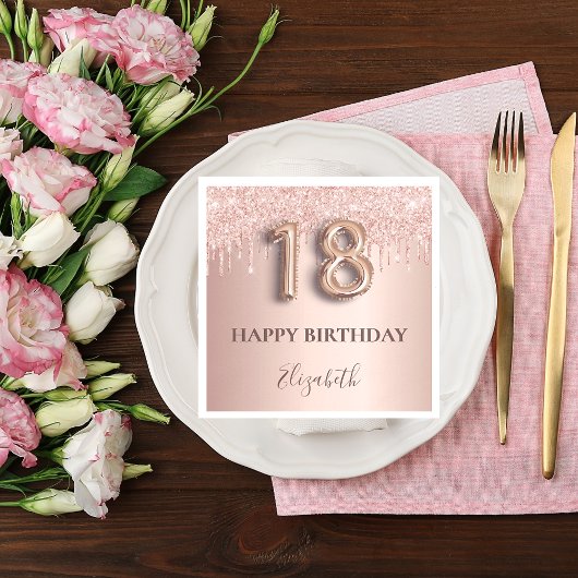 Serviette En Papier 18e anniversaire rose or parties scintillant rose