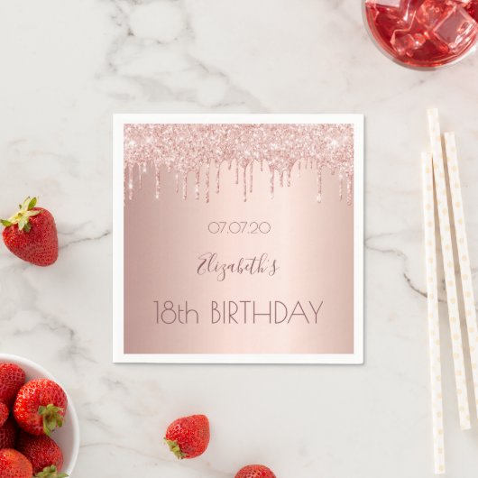 Serviette En Papier 18e anniversaire rose parties scintillant d'or 18 (En situation)