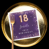 Serviette En Papier 18e anniversaire violet rose or pétillant nom