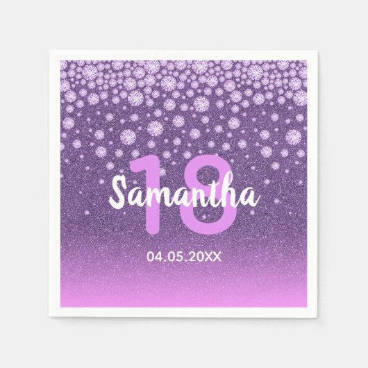 Serviette En Papier 18e anniversaire violet rose parties scintillant n (Devant)