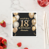 Serviette En Papier 18e fête d'anniversaire Ballons noirs et or (En situation)