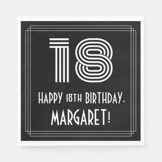 Serviette En Papier 18ème anniversaire : Art Déco Inspiré Look "18" +  (Devant)