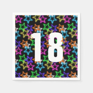 Serviette En Papier 18ème Anniversaire Étoiles de Néon sur noir
