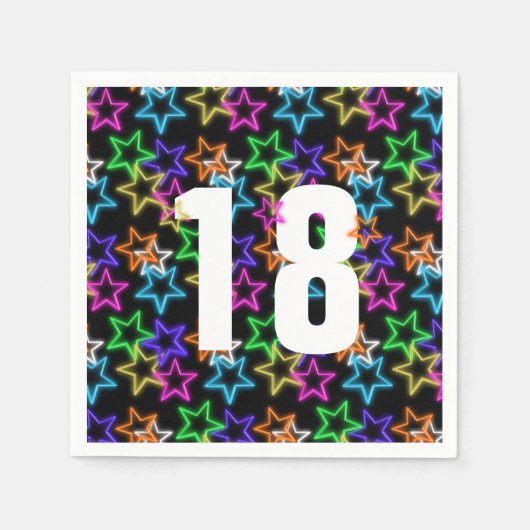Serviette En Papier 18ème Anniversaire Étoiles de Néon sur noir (Devant)