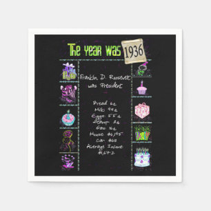 Serviette En Papier 1936 Fun Facts Card Napkins