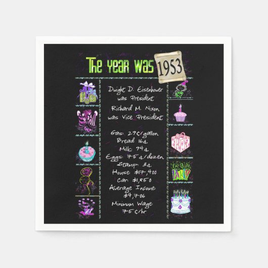 Serviette En Papier 1953 Anniversaire Trivia Napkins (Devant)