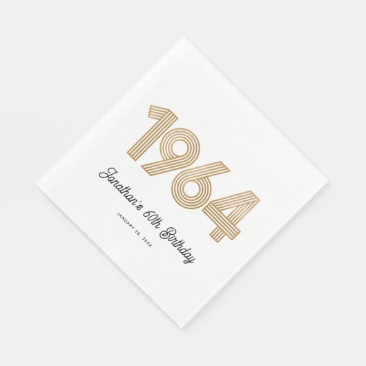 Serviette En Papier 1964 Blanc Noir Faux Or 60e anniversaire (Coin)