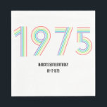 Serviette En Papier 1975 Retro Vintage Rainbow Numeral 50th Birthday<br><div class="desc">. : 1975 . : Retro Styling . : Conception de coordination disponible . : Autres années disponibles . : Idéal pour un anniversaire</div>