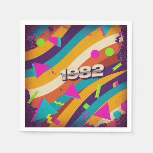 Serviette En Papier 1982 - Retro Vintage 80s Neon Géométrique -
