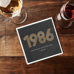 Serviette En Papier 1986 Blanc Or Noir 50e Anniversaire