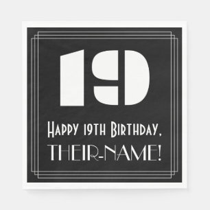 Serviette En Papier 19e anniversaire : Apparence Art Déco "19" + Nom