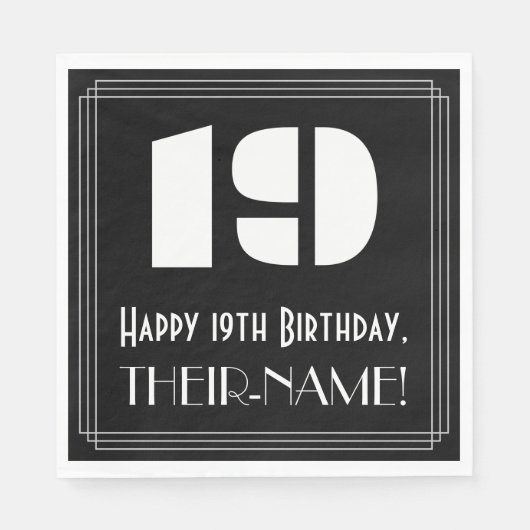 Serviette En Papier 19e anniversaire : Art Déco Inspiré Look "19" + No (Devant)