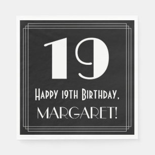 Serviette En Papier 19e anniversaire ~ Art Déco Inspiré Look "19", Nom