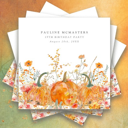 Serviette En Papier 19e anniversaire Citrouille Fleur sauvage personna