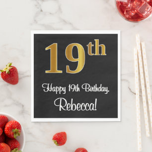 Serviette En Papier 19e anniversaire ~ Elégant Luxueux Faux Gold Look