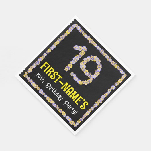 Serviette En Papier 19e anniversaire : Floral Flowers Numéro, Nom pers (Coin)