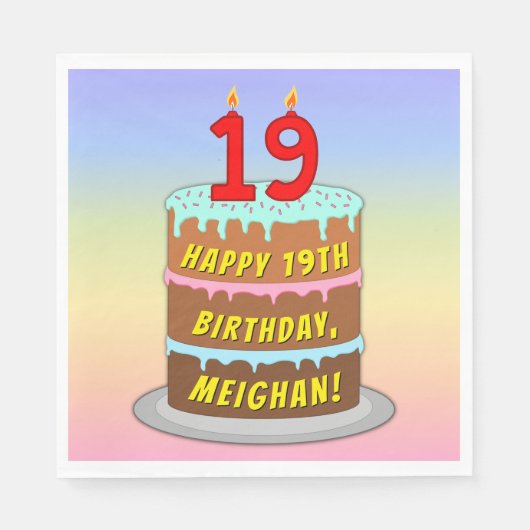 Serviette En Papier 19e anniversaire : Fun Cake and Candles + Nom pers (Devant)