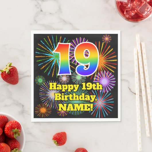 Serviette En Papier 19e anniversaire : Fun Motif feux d'artifice + Rai (En situation)