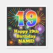 Serviette En Papier 19e anniversaire : Fun Motif feux d'artifice + Rai (Devant)