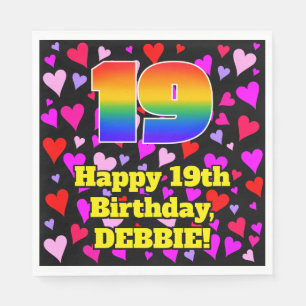 Serviette En Papier 19e anniversaire : Loving Hearts Motif, Arc-en-cie