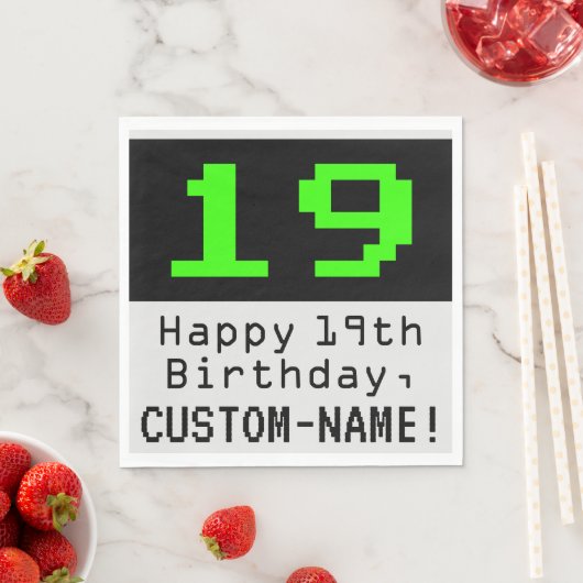 Serviette En Papier 19e anniversaire - Nerdy / Geeky Style "19" & Nom (En situation)