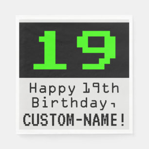 Serviette En Papier 19e anniversaire - Nerdy / Geeky Style "19" & Nom