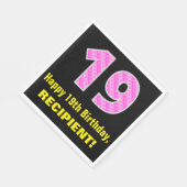 Serviette En Papier 19e anniversaire : Pink Stripes and Hearts "19" + (Coin)