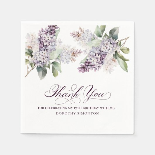Serviette En Papier 19e anniversaire Purple Lilac Spring Flower Cockta (Devant)