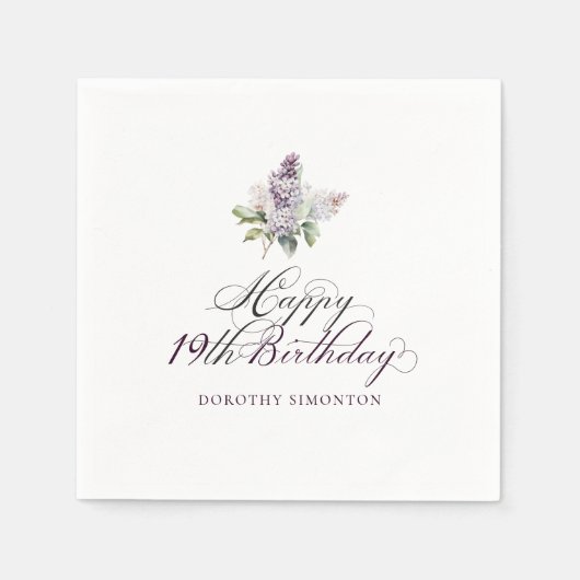 Serviette En Papier 19e anniversaire Purple Lilac Spring Flower Cockta (Devant)