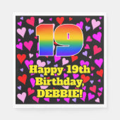 Serviette En Papier 19e Birthday: Patters de Loving Hearts, Rainbow #  (Devant)