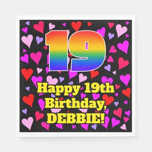 Serviette En Papier 19e Birthday: Patters de Loving Hearts, Rainbow #  (Devant)